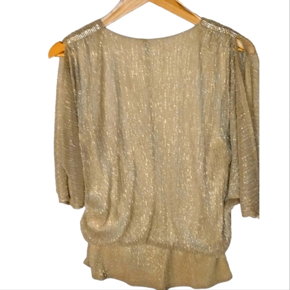 MSK Gold and Rhinestone Slit Bat Wing Sleeve Sparkle Blouse - Picture 5 of 5